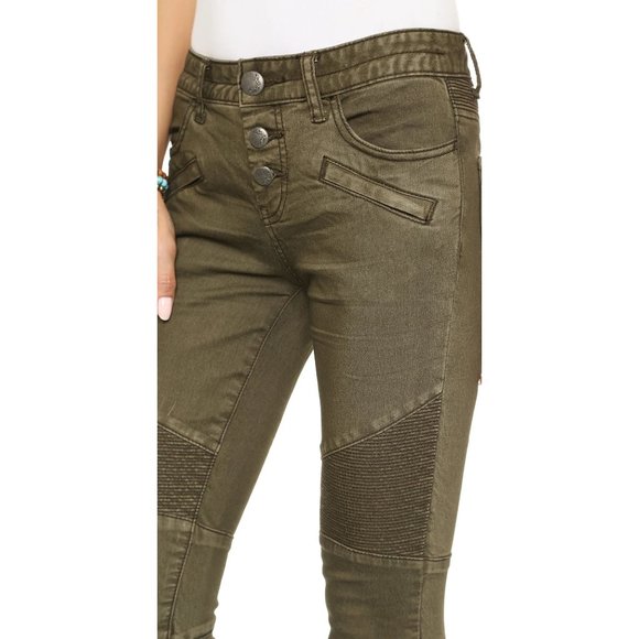 Free People Seamed Moto Skinny Jeans Green - Picture 3 of 13